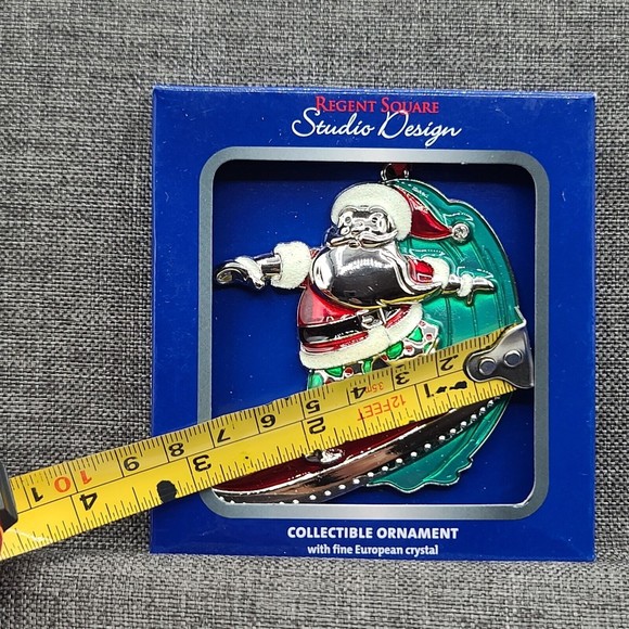 Regent Square Studio Design Metal Santa on Surfboard Ornament 3 inches NEW - Picture 3 of 3
